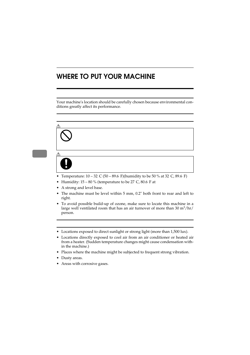 Where to put your machine, 5where to put your machine, Machine environment | Ricoh 450 User Manual | Page 182 / 209