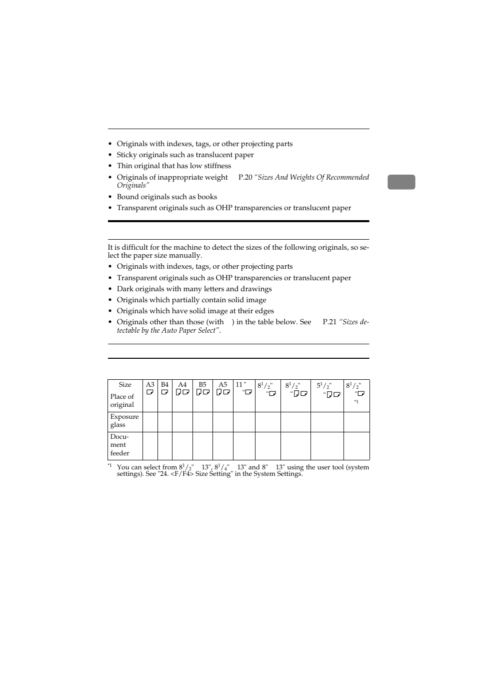 Sizes difficult to detect | Ricoh 450 User Manual | Page 37 / 209