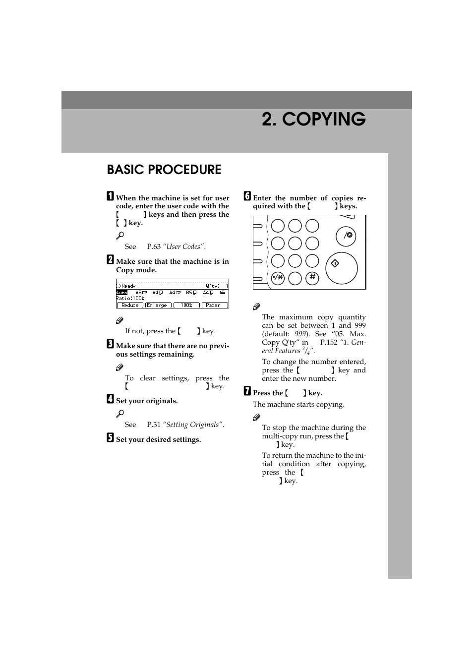 Copying, Basic procedure | Ricoh 450 User Manual | Page 45 / 209