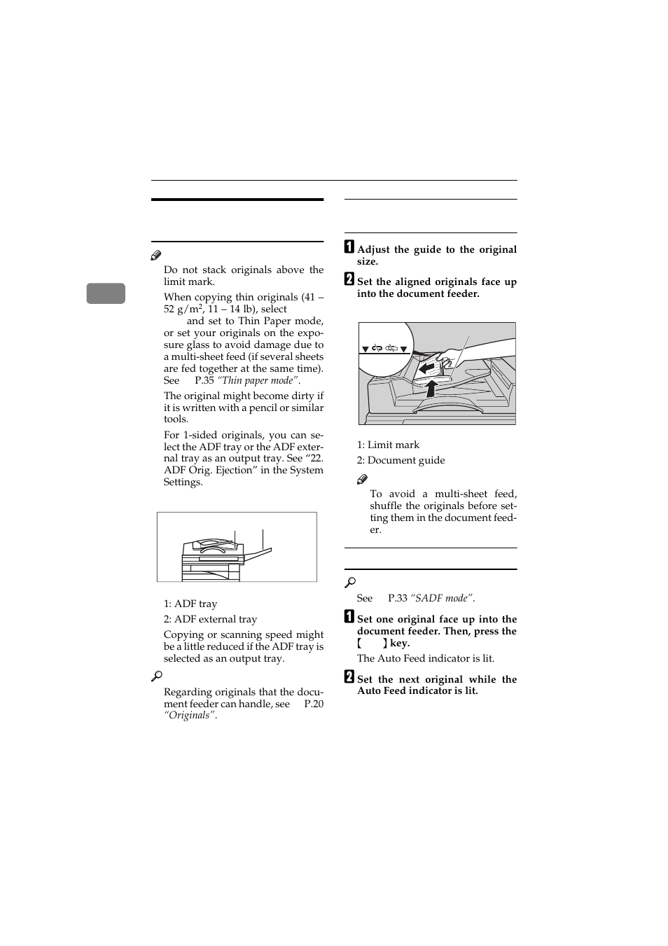 Setting originals in the document feeder | Ricoh 450 User Manual | Page 48 / 209