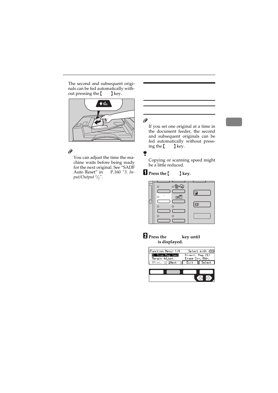 Using the sadf, Using sadf, mixed sized, and thin paper modes | Ricoh 450 User Manual | Page 49 / 209