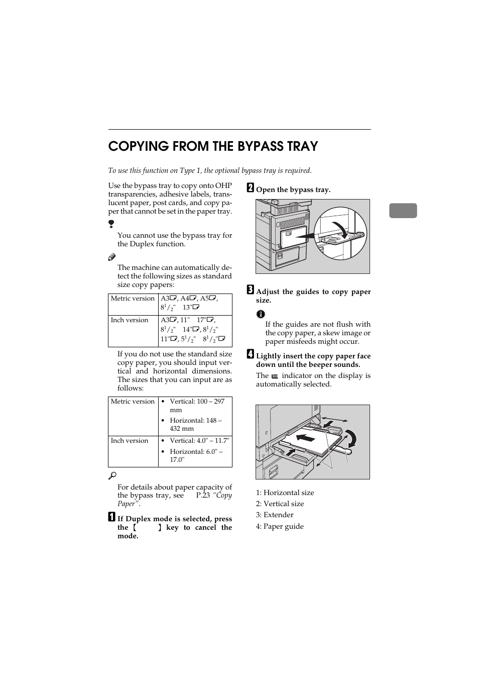 Bypass tray, 2copying from the bypass tray | Ricoh 450 User Manual | Page 71 / 209