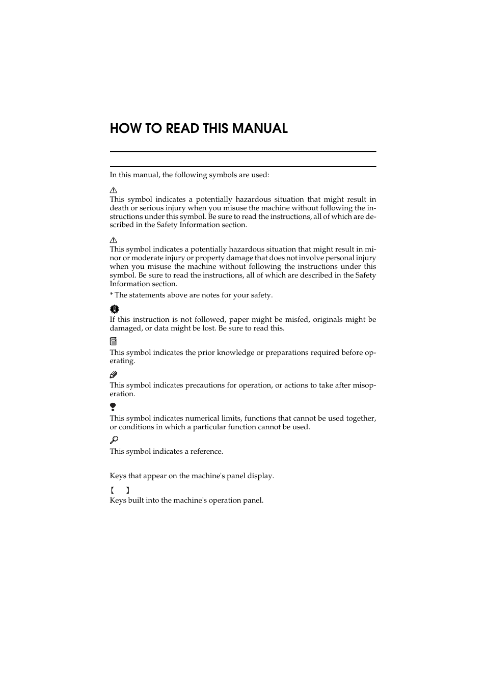 How to read this manual | Ricoh 450 User Manual | Page 8 / 209