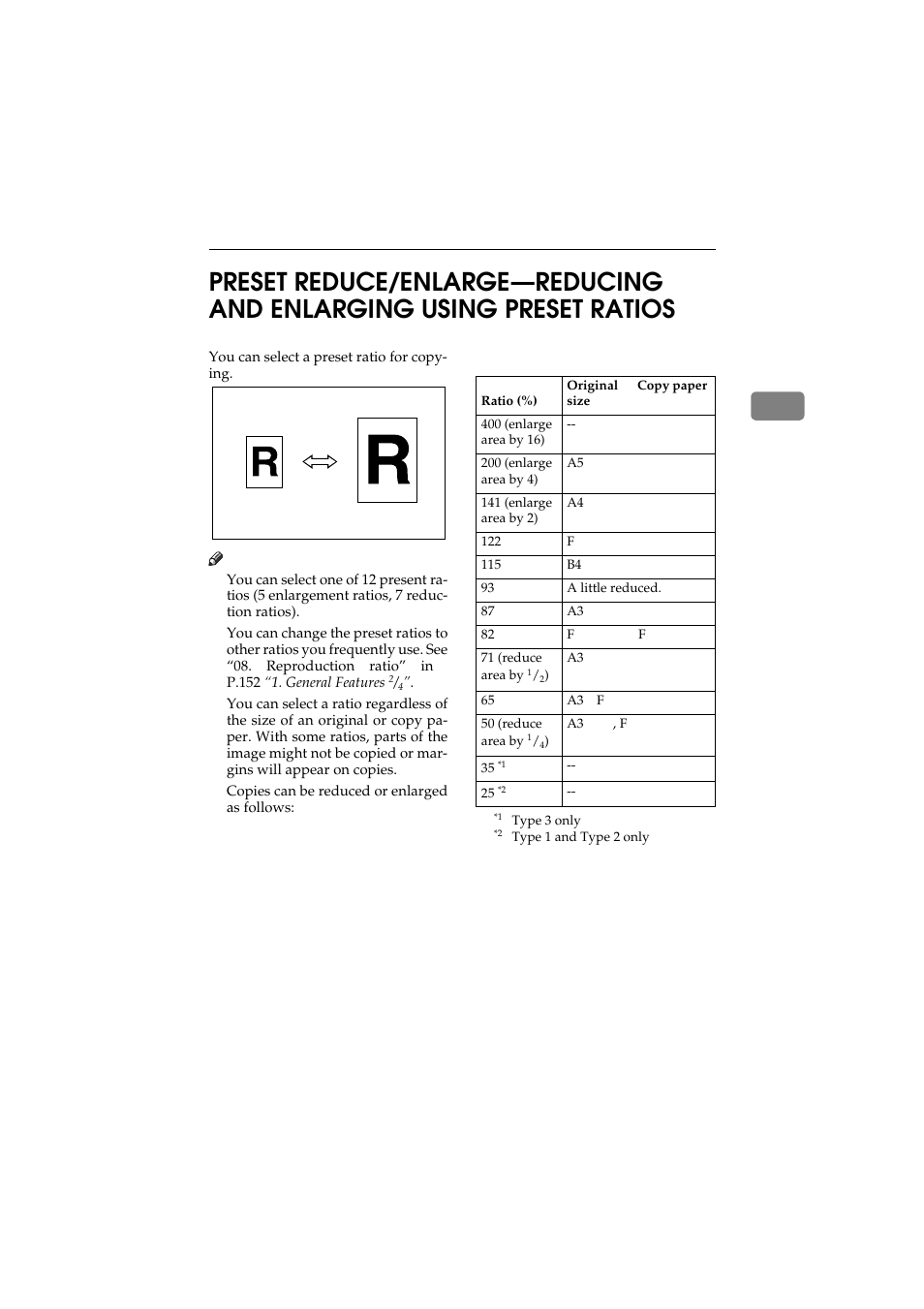 Preset reduce/enlarge | Ricoh 450 User Manual | Page 81 / 209