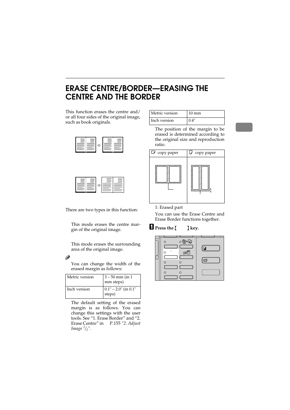 Erase centre/border | Ricoh 450 User Manual | Page 91 / 209