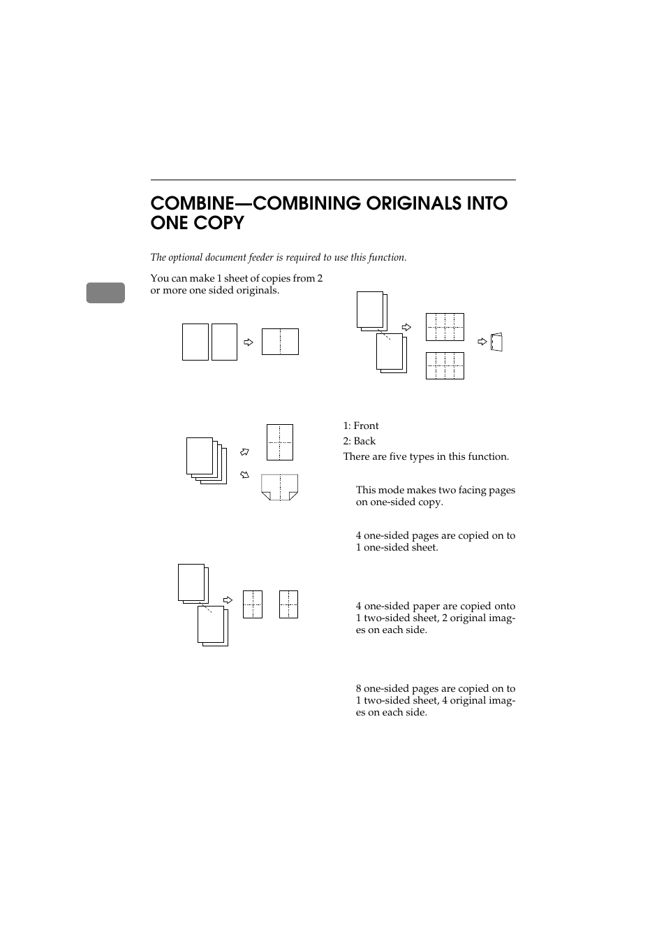 Combine, 2combine—combining originals into one copy | Ricoh 450 User Manual | Page 94 / 209