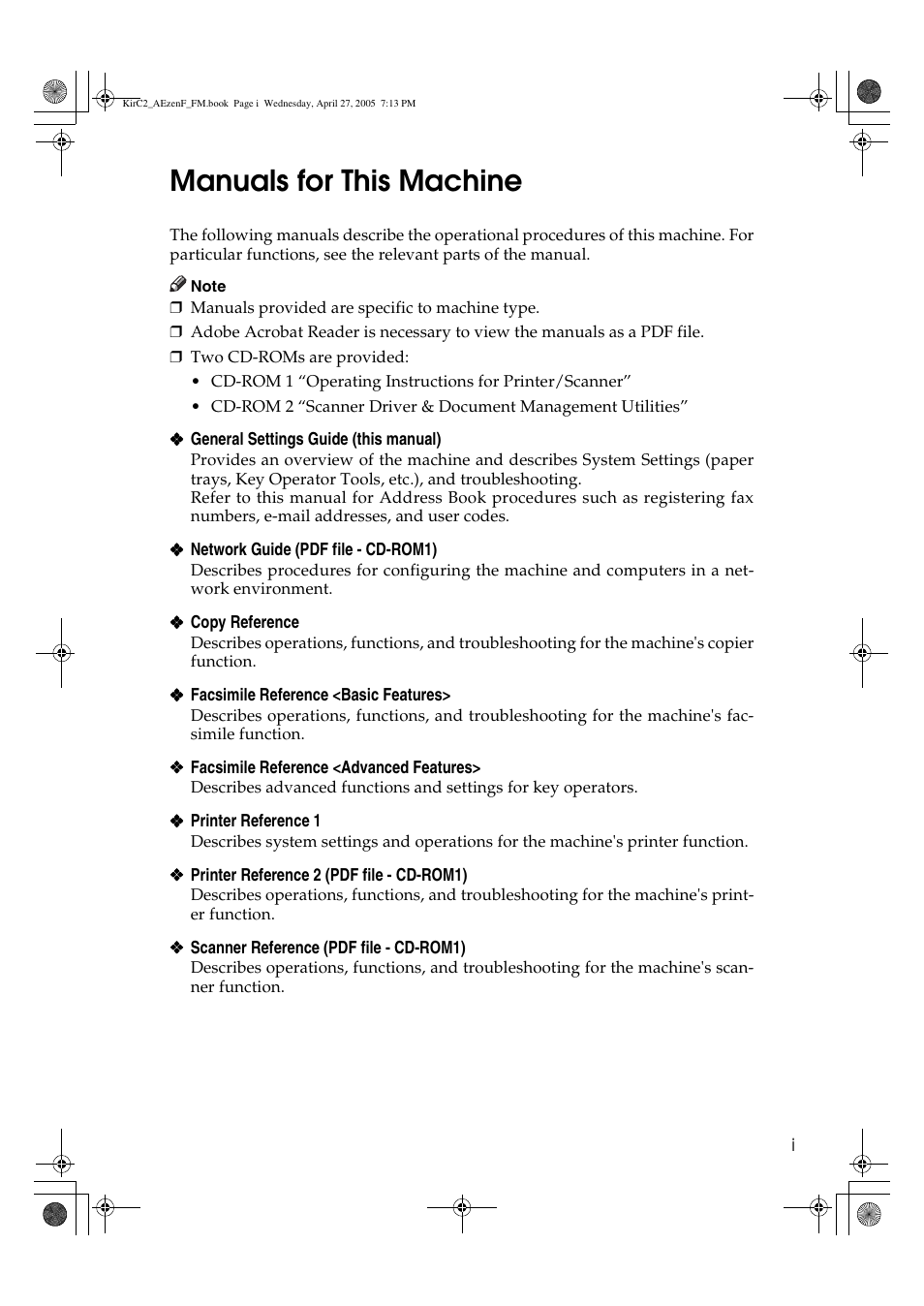 Manuals for this machine | Ricoh Aficio DSm616 User Manual | Page 3 / 128