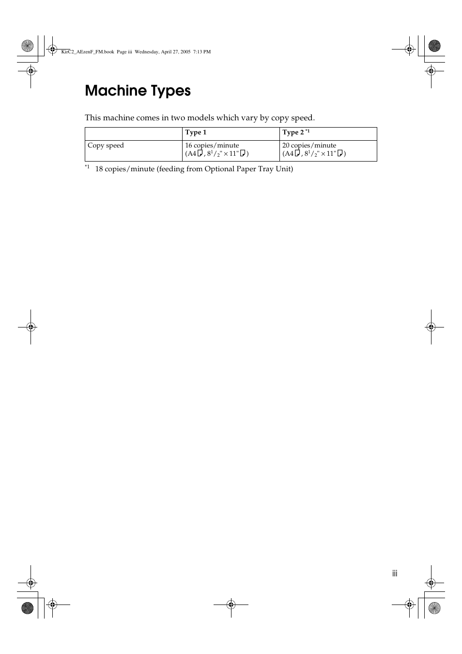 Machine types | Ricoh Aficio DSm616 User Manual | Page 5 / 128