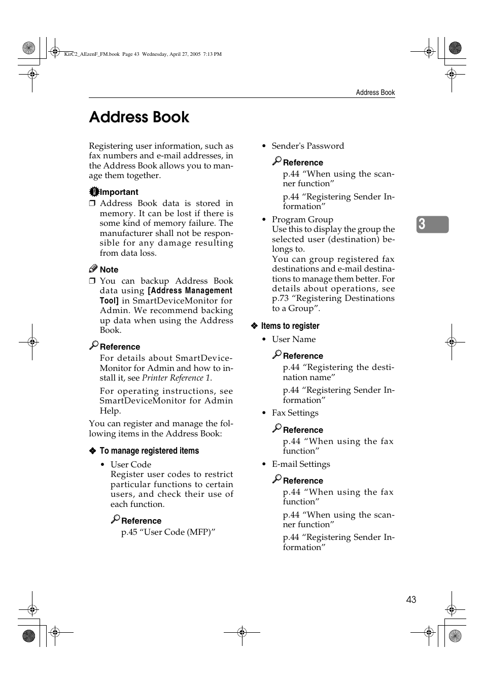 3address book | Ricoh Aficio DSm616 User Manual | Page 55 / 128