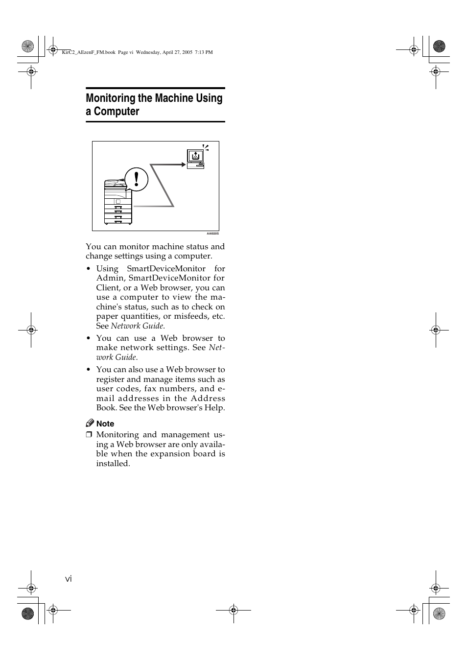 Monitoring the machine using a computer | Ricoh Aficio DSm616 User Manual | Page 8 / 128