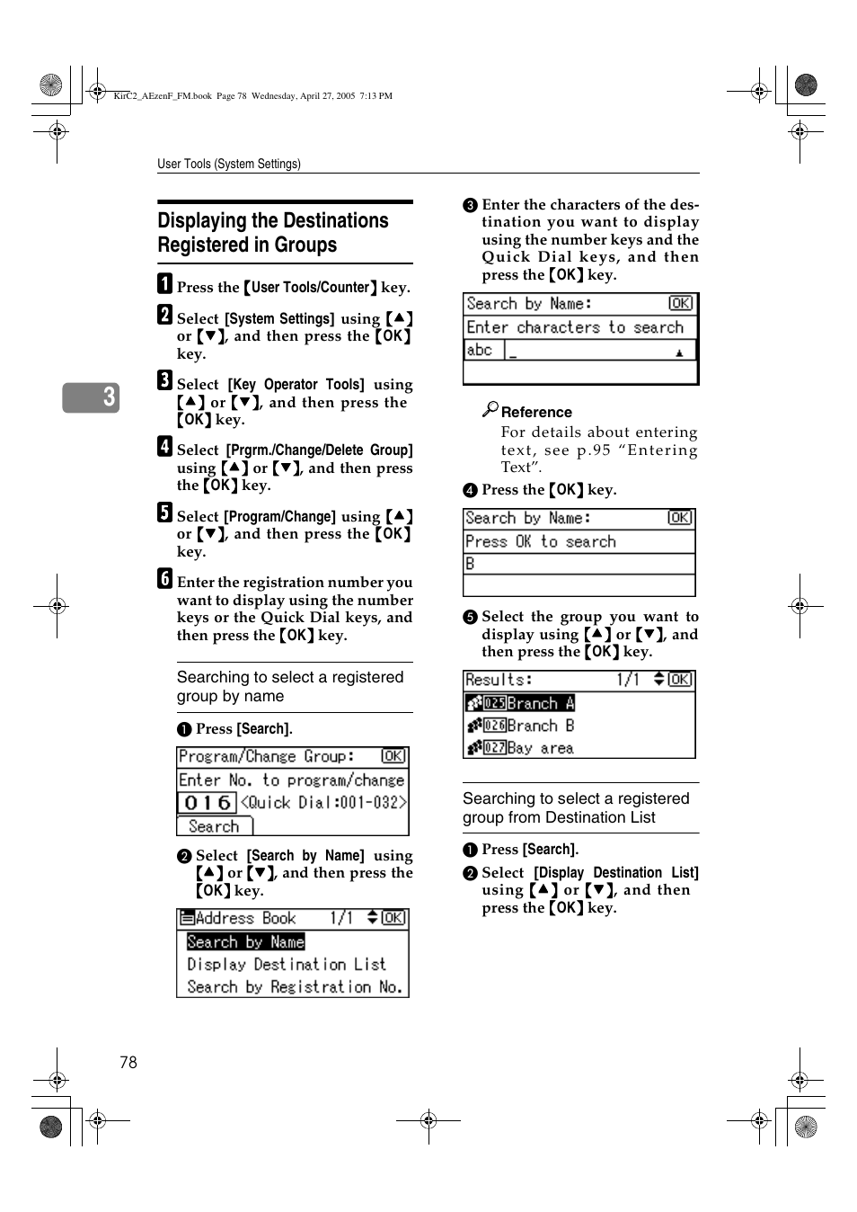 Displaying the destinations registered in groups | Ricoh Aficio DSm616 User Manual | Page 90 / 128