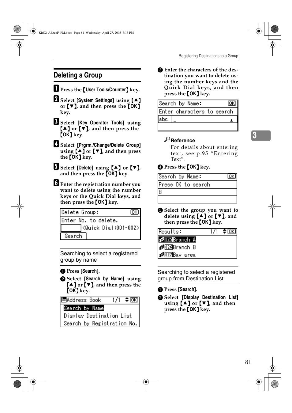 Deleting a group | Ricoh Aficio DSm616 User Manual | Page 93 / 128