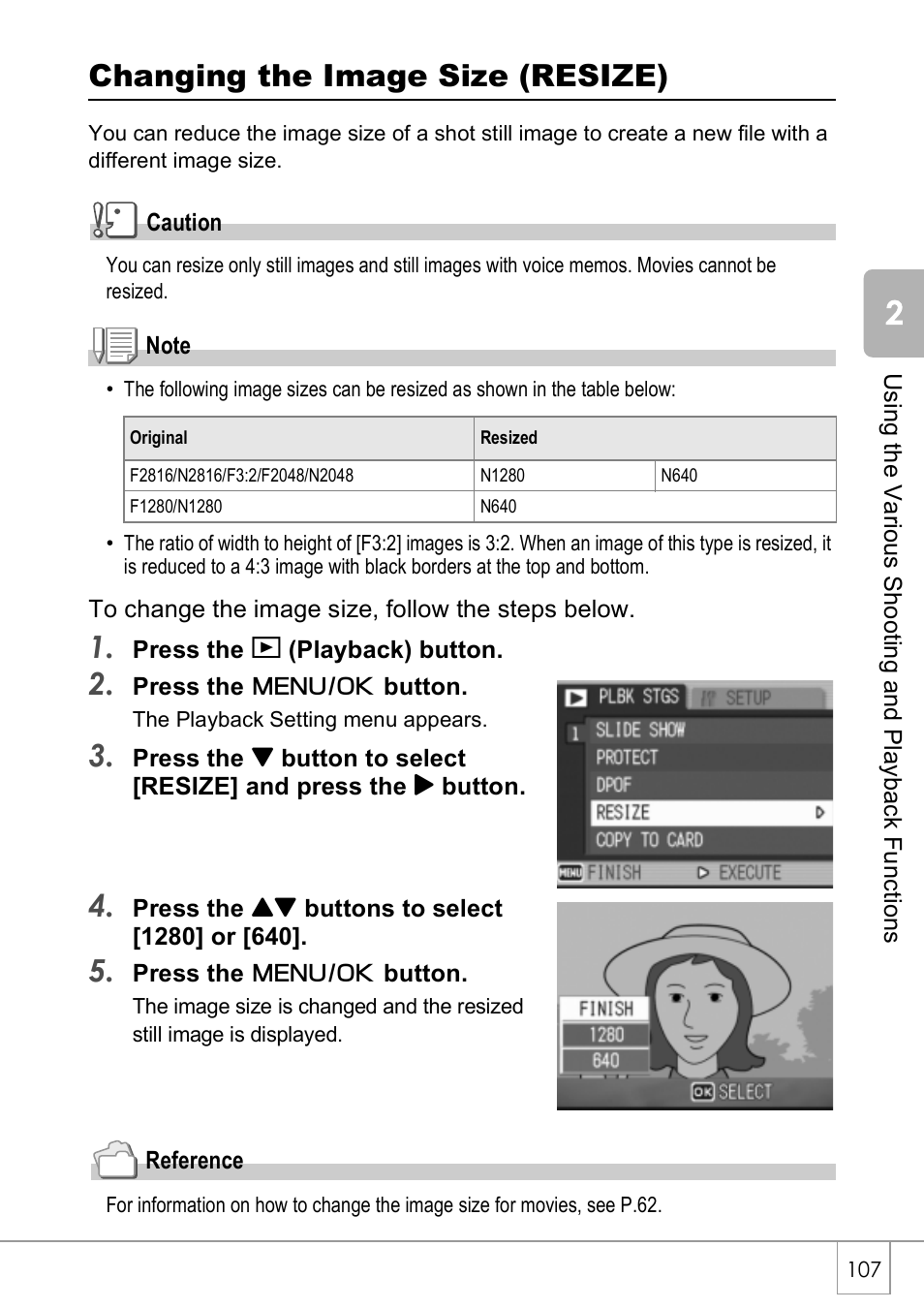 Changing the image size (resize) | Ricoh CAPLIO R4 User Manual | Page 109 / 188