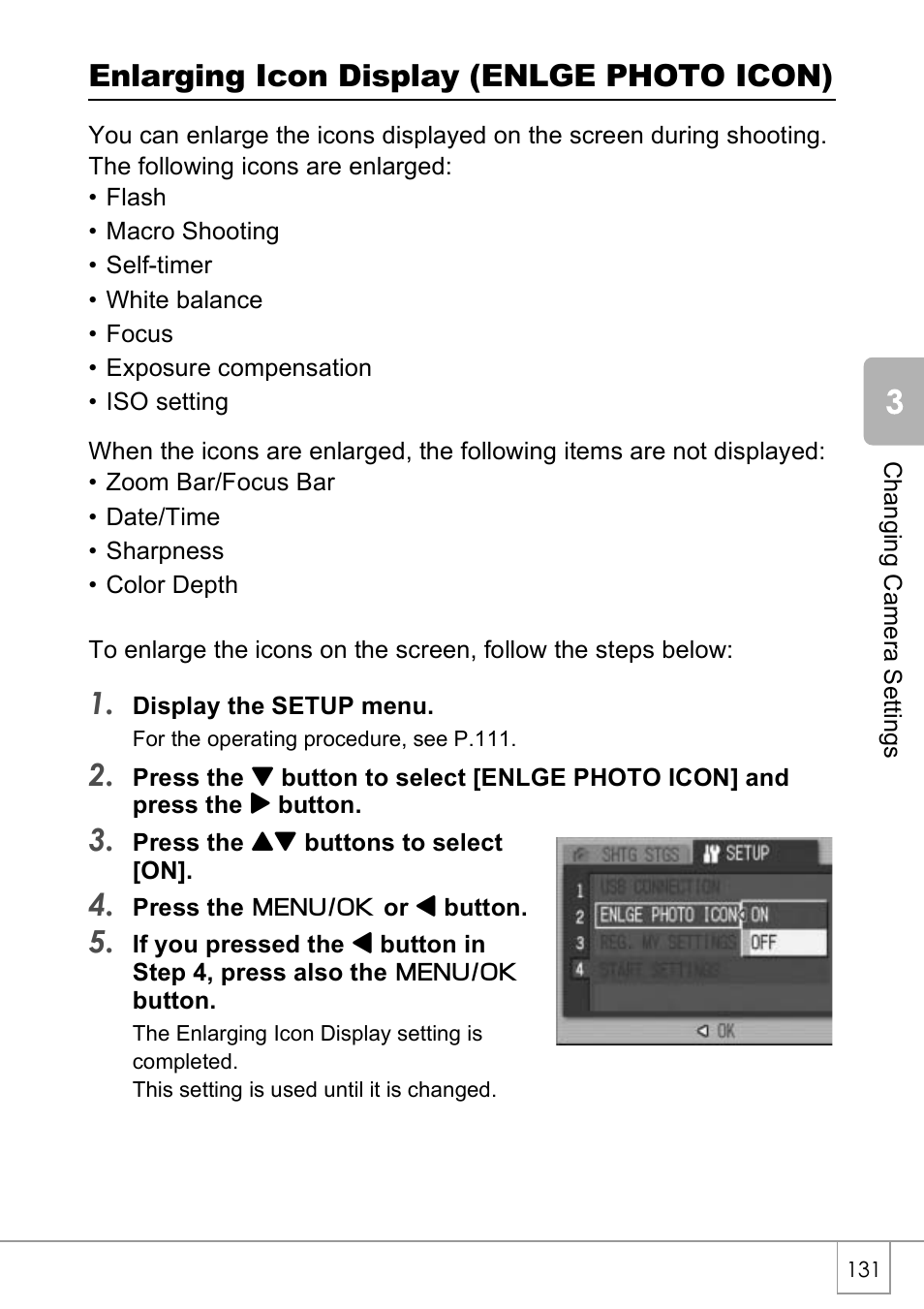 Enlarging icon display (enlge photo icon) | Ricoh CAPLIO R4 User Manual | Page 133 / 188