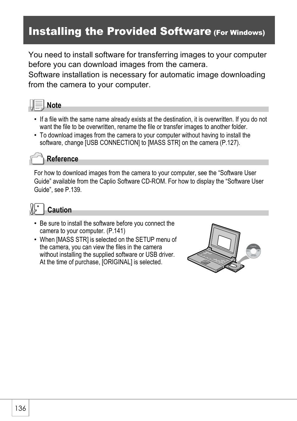 Installing the provided software | Ricoh CAPLIO R4 User Manual | Page 138 / 188