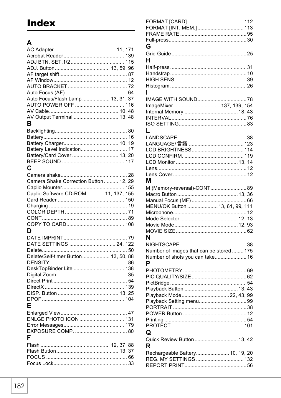 Index | Ricoh CAPLIO R4 User Manual | Page 184 / 188