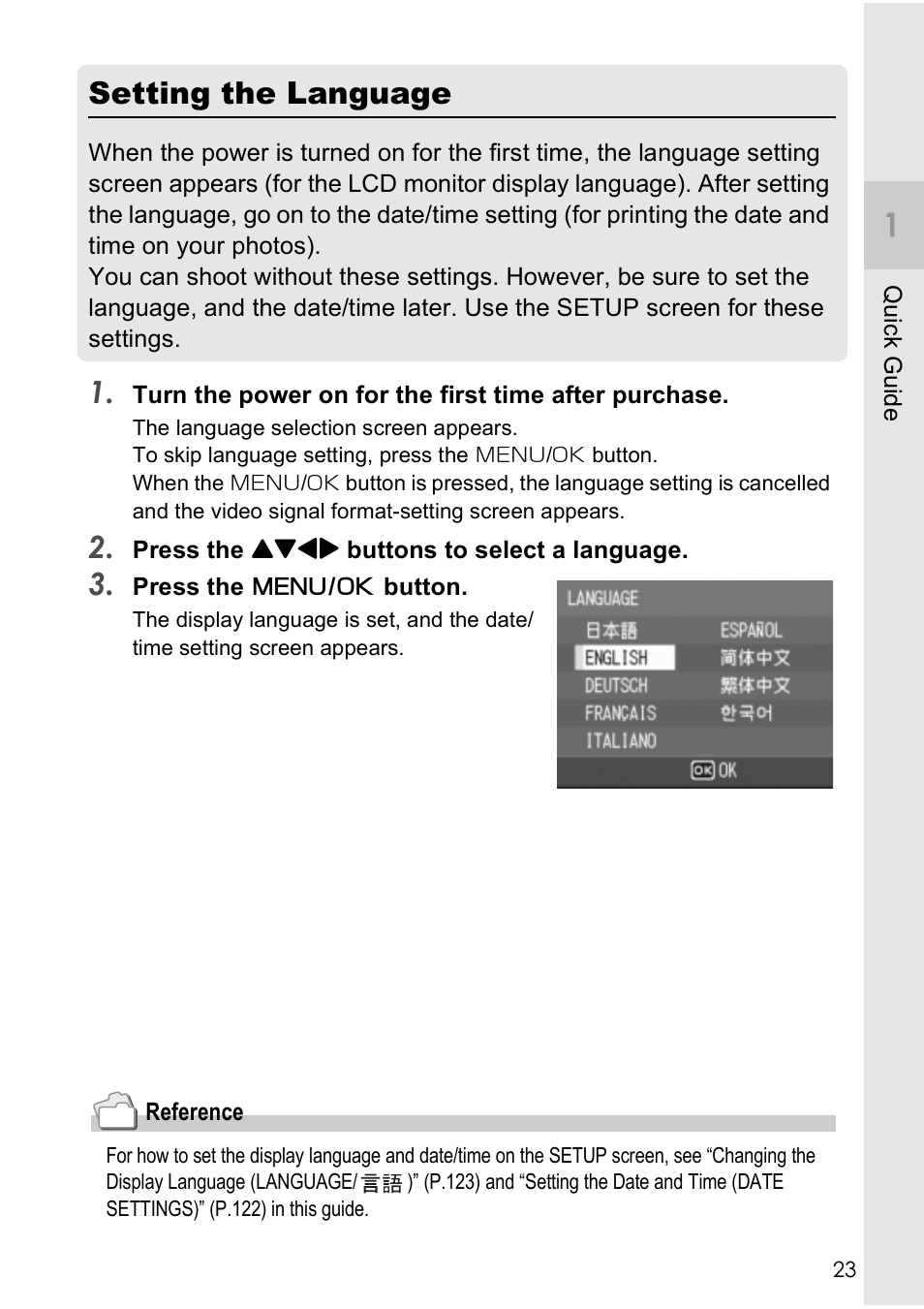 Setting the language | Ricoh CAPLIO R4 User Manual | Page 25 / 188