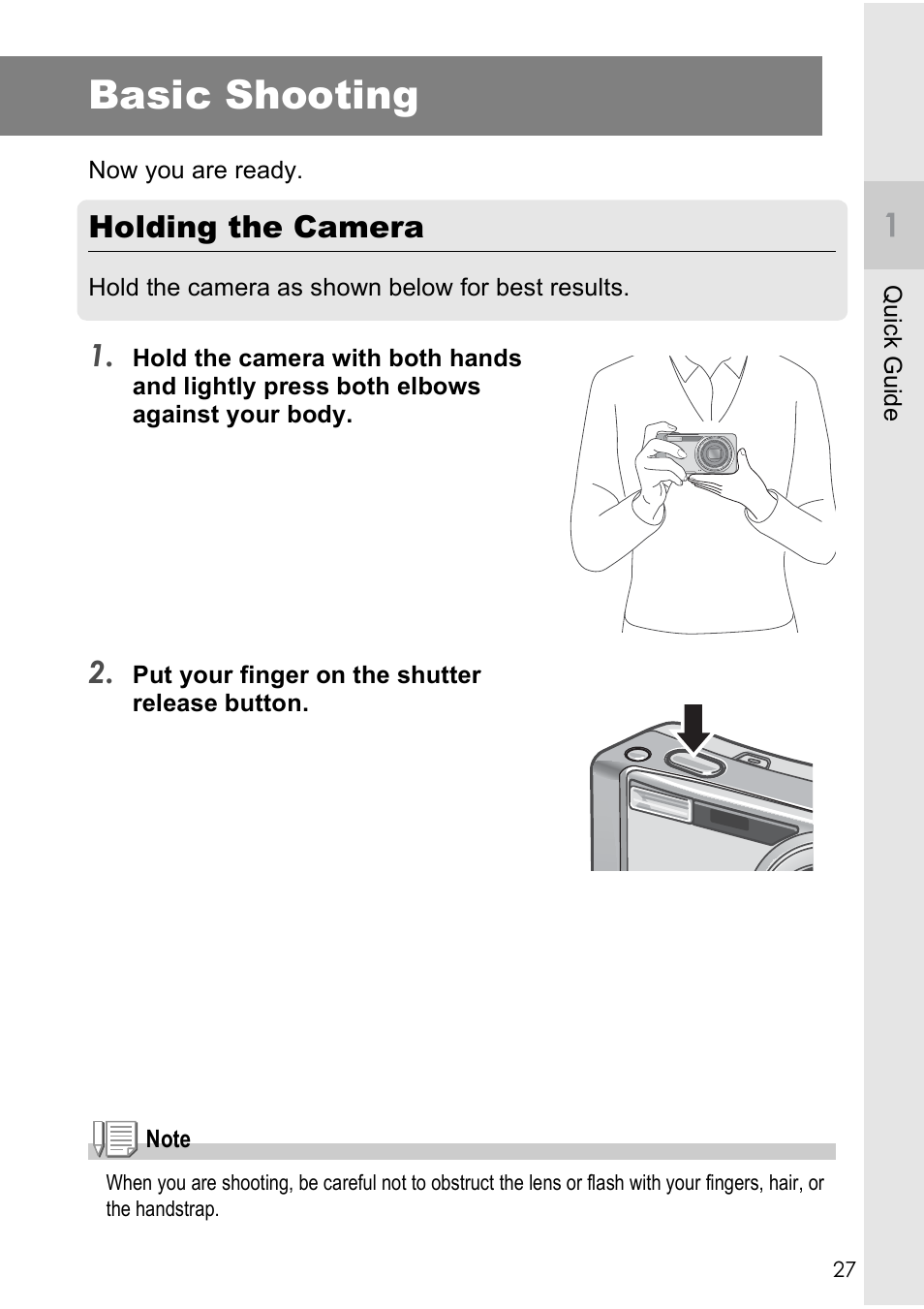 Basic shooting, Holding the camera | Ricoh CAPLIO R4 User Manual | Page 29 / 188