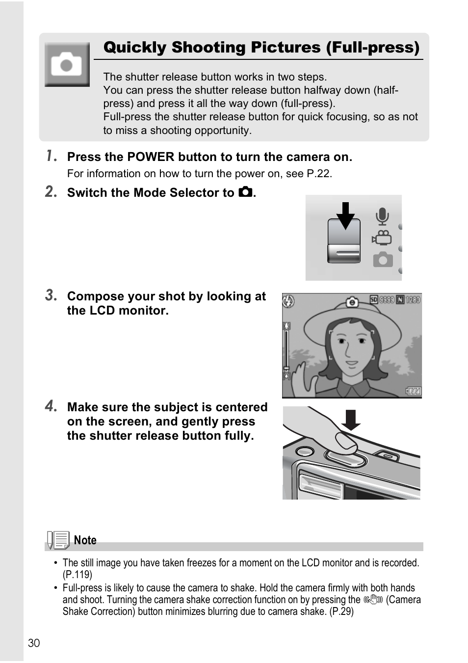 Quickly shooting pictures (full-press) | Ricoh CAPLIO R4 User Manual | Page 32 / 188