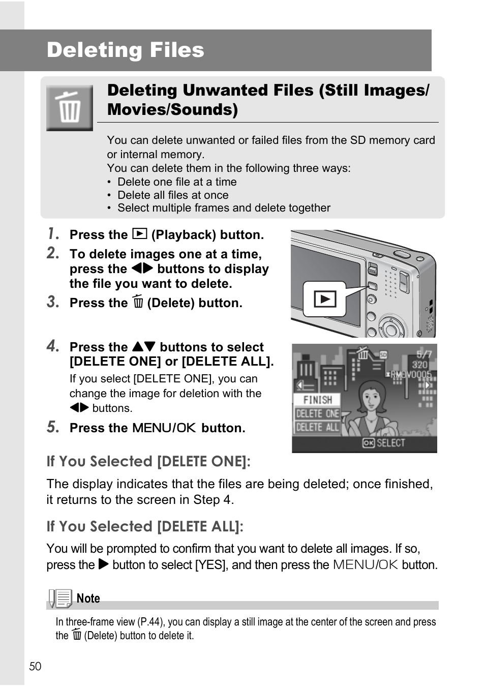 Deleting files | Ricoh CAPLIO R4 User Manual | Page 52 / 188