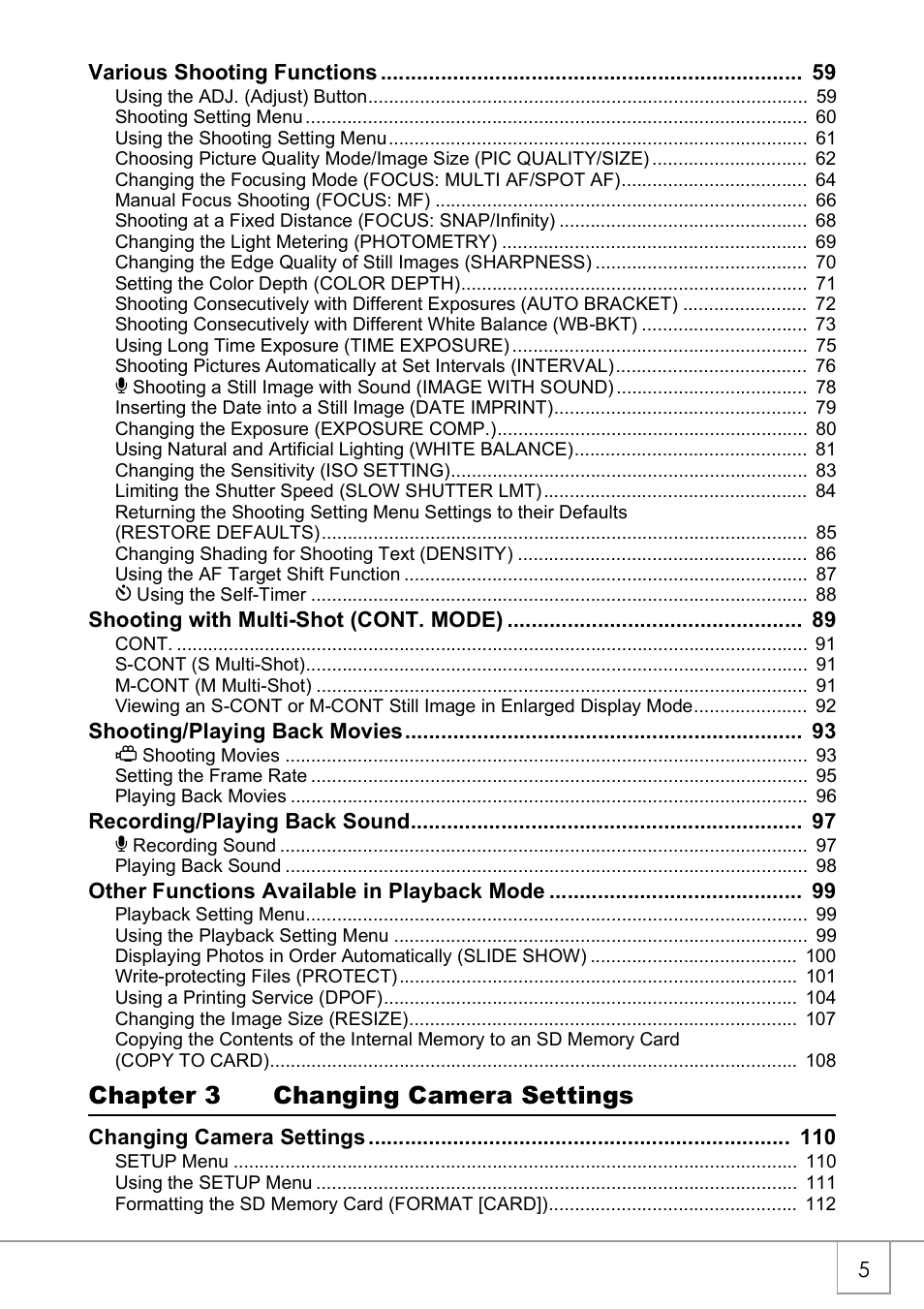 Chapter 3 changing camera settings | Ricoh CAPLIO R4 User Manual | Page 7 / 188