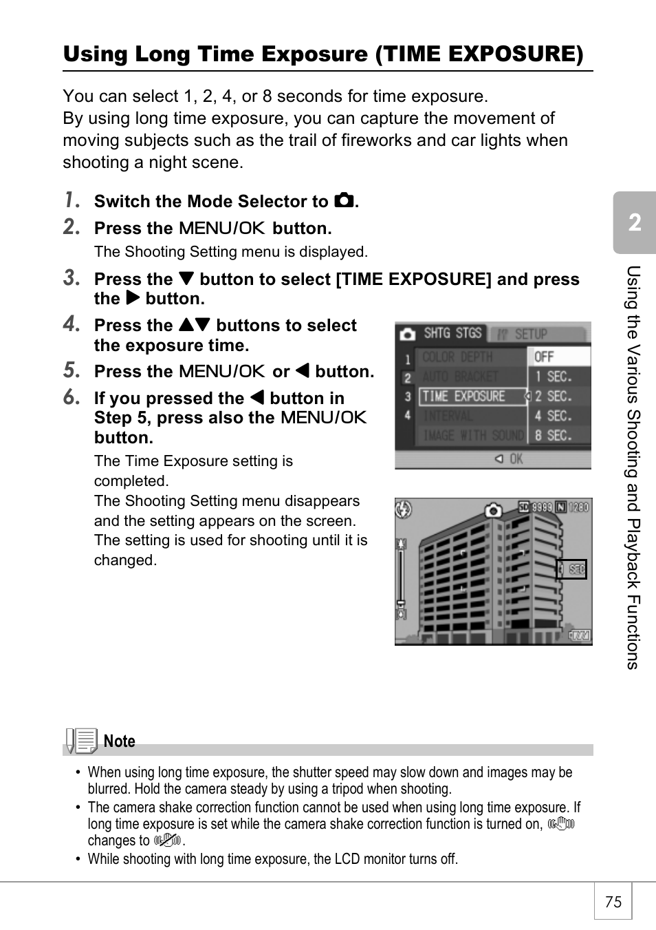 Using long time exposure (time exposure) | Ricoh CAPLIO R4 User Manual | Page 77 / 188