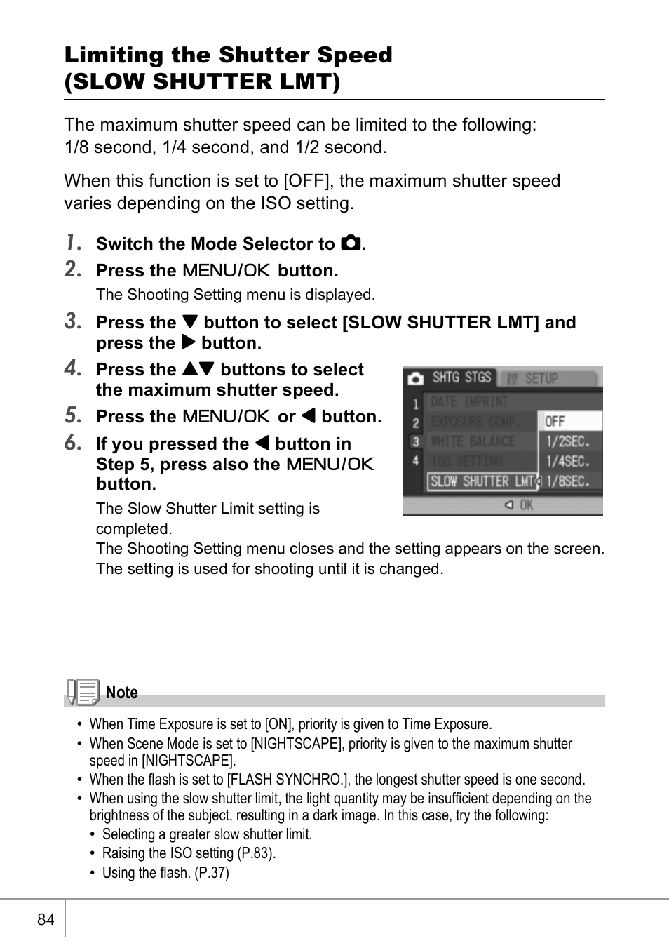 Limiting the shutter speed (slow shutter lmt) | Ricoh CAPLIO R4 User Manual | Page 86 / 188