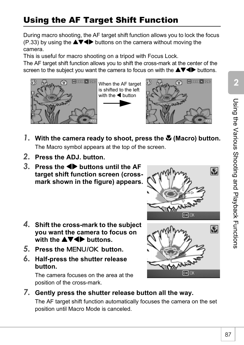 Using the af target shift function | Ricoh CAPLIO R4 User Manual | Page 89 / 188