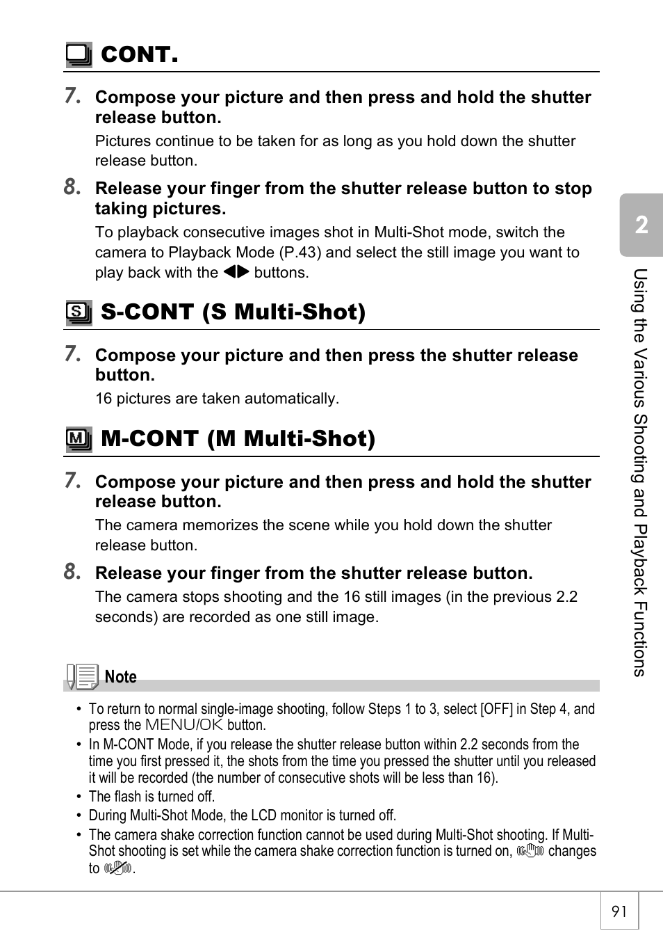 Cont. 7, S-cont (s multi-shot) 7, M-cont (m multi-shot) 7 | Ricoh CAPLIO R4 User Manual | Page 93 / 188