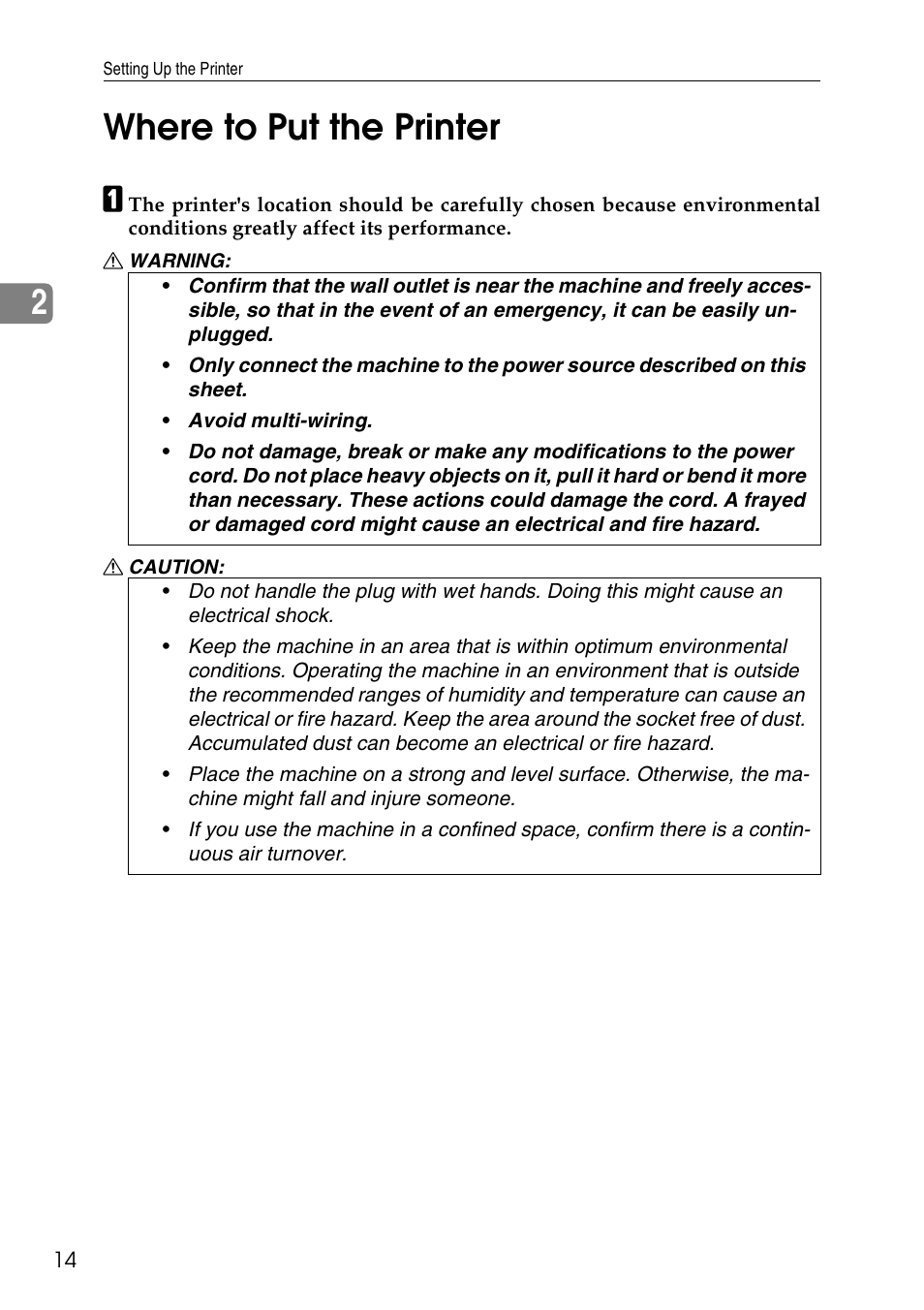 Where to put the printer, 2where to put the printer | Ricoh Aficio AP3200 User Manual | Page 30 / 102