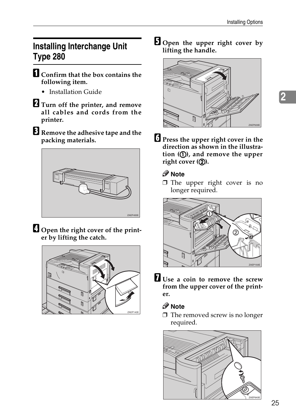 Installing interchange unit type 280, P.25 “installing interchange unit type | Ricoh Aficio AP3200 User Manual | Page 41 / 102