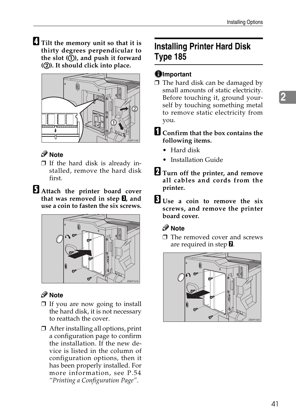Installing printer hard disk type 185, P.41 “installing printer hard disk type 185 | Ricoh Aficio AP3200 User Manual | Page 57 / 102