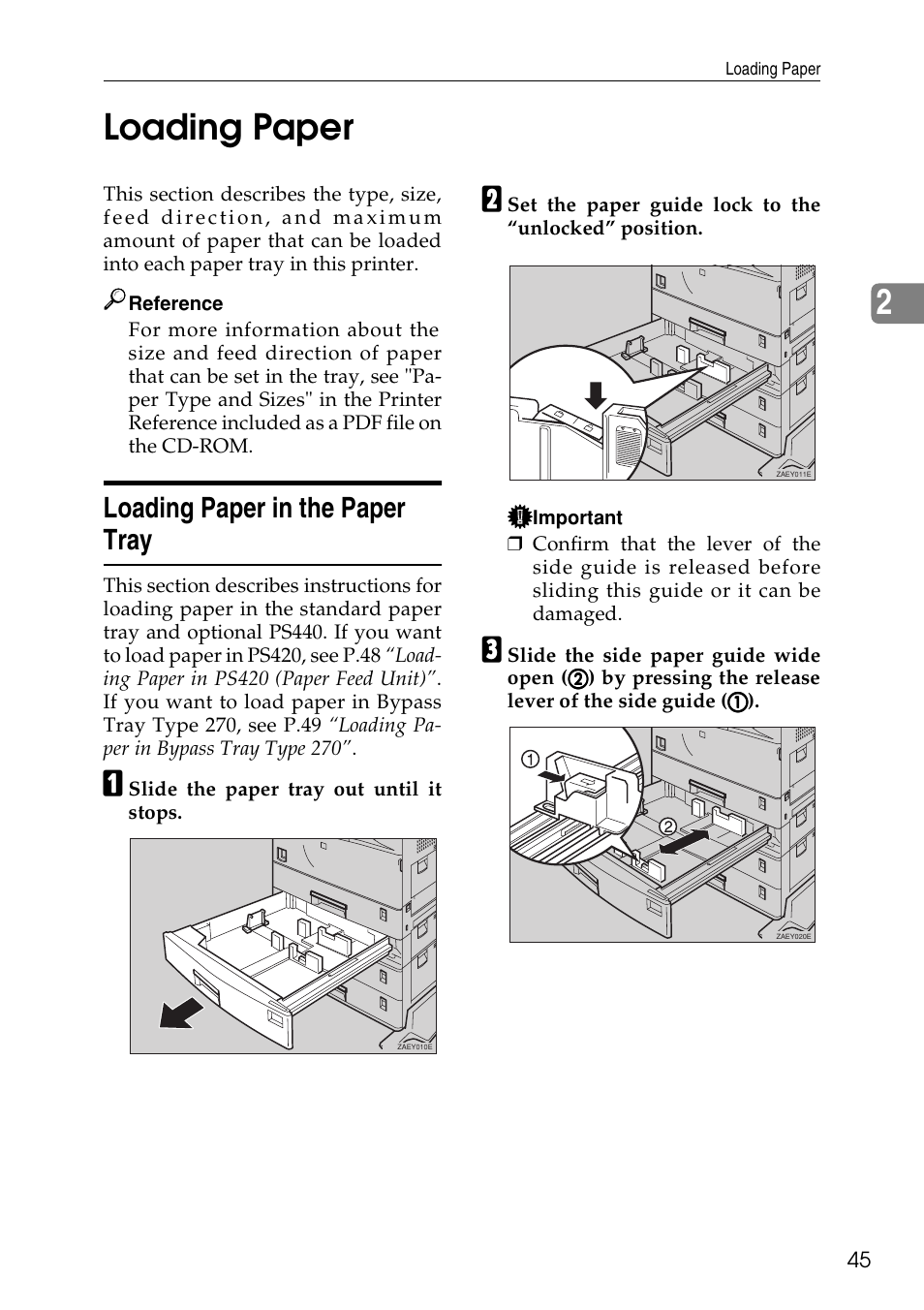 Loading paper, Loading paper in the paper tray, 2loading paper | Ricoh Aficio AP3200 User Manual | Page 61 / 102