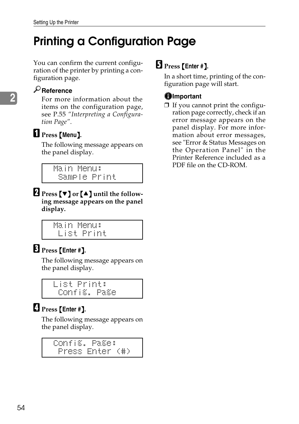 2printing a configuration page | Ricoh Aficio AP3200 User Manual | Page 70 / 102