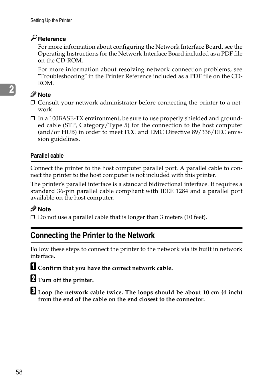 Connecting the printer to the network, See p.58 “connecting the printer to the network | Ricoh Aficio AP3200 User Manual | Page 74 / 102
