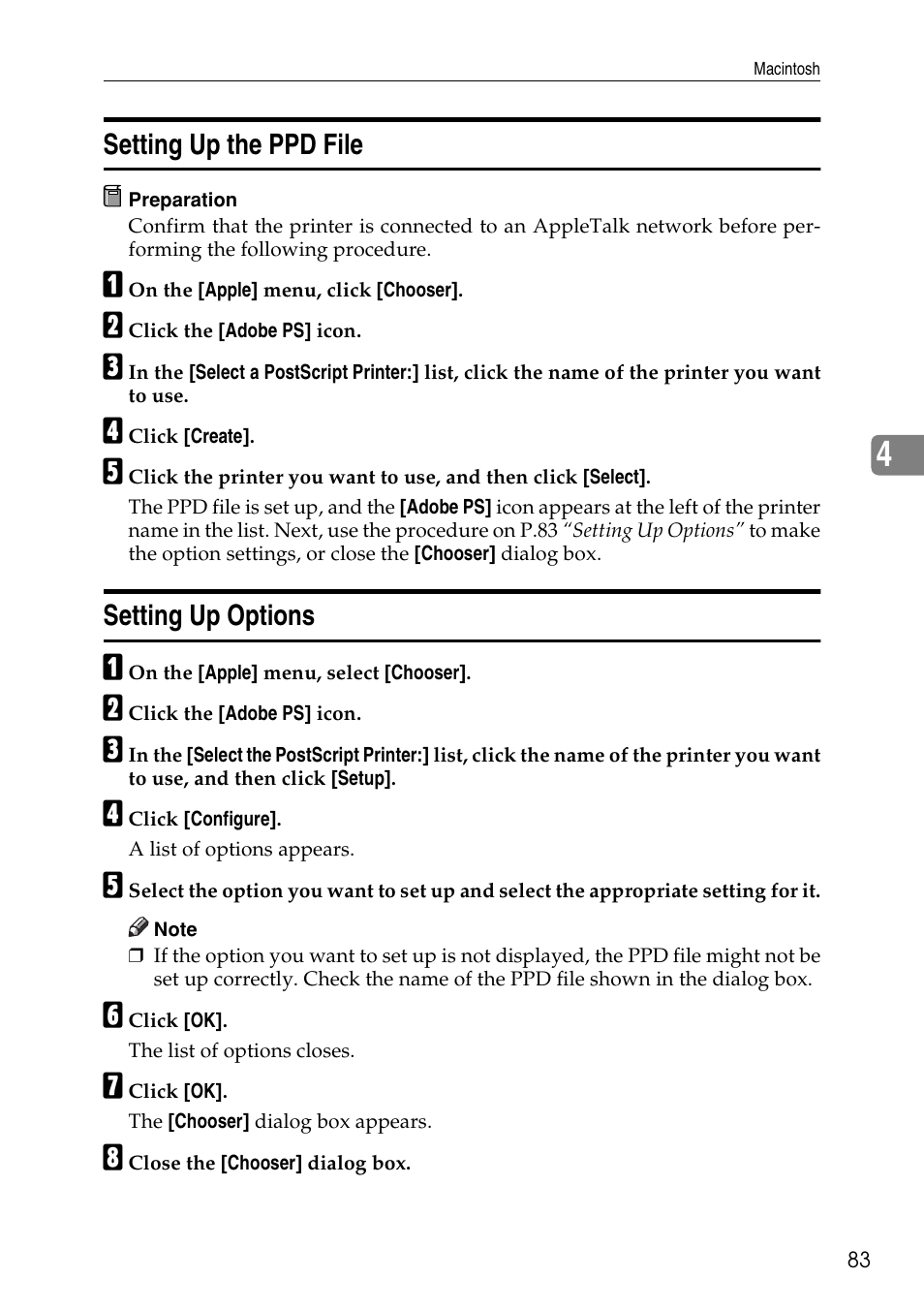 Setting up the ppd file setting up options, Setting up the ppd file, Setting up options | Ricoh Aficio AP3200 User Manual | Page 99 / 102