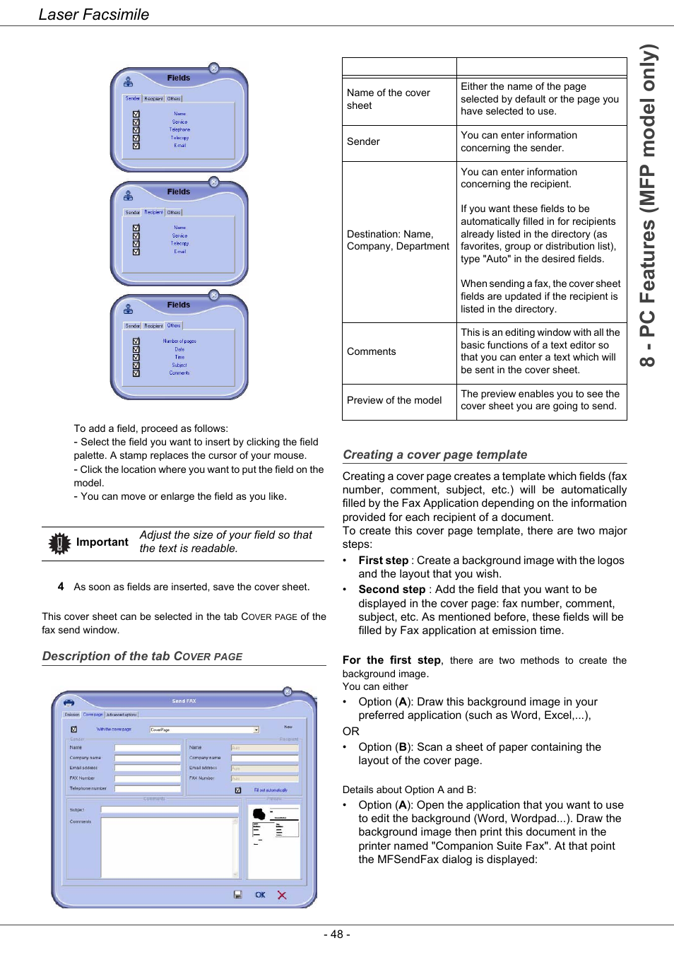 8 - pc features (mfp model only), Laser facsimile | Ricoh LASER FACSIMILE User Manual | Page 51 / 59