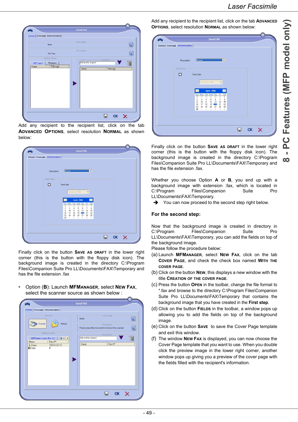 8 - pc features (mfp model only), Laser facsimile | Ricoh LASER FACSIMILE User Manual | Page 52 / 59