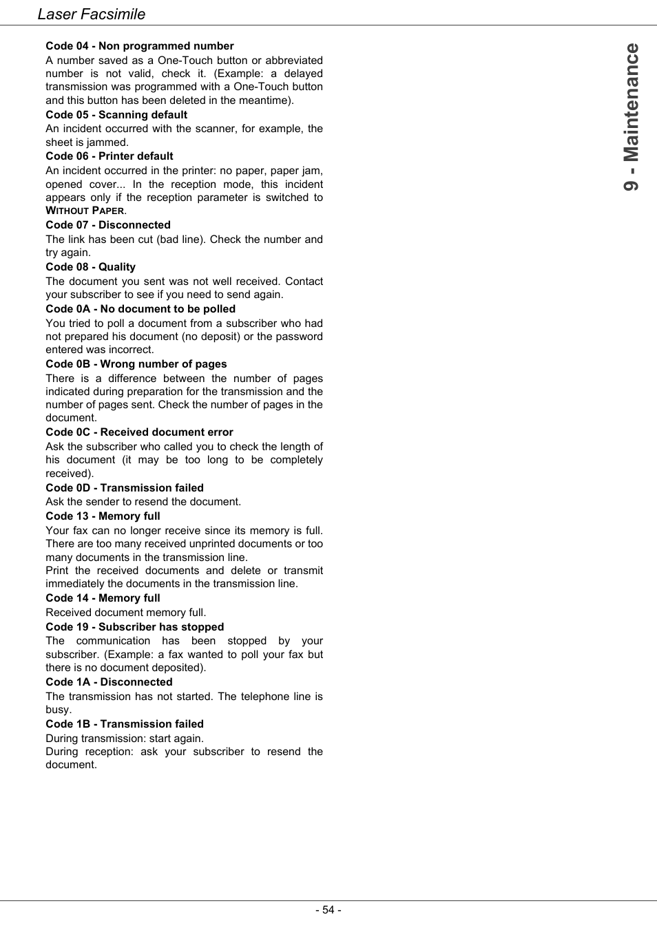 9 - maintenance, Laser facsimile | Ricoh LASER FACSIMILE User Manual | Page 57 / 59