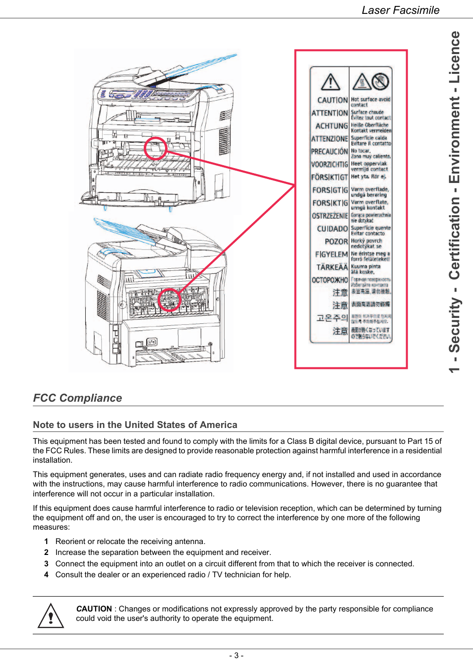 Fcc compliance, Note to users in the united states of america, Note to users in the united states of america 3 | Ricoh LASER FACSIMILE User Manual | Page 6 / 59