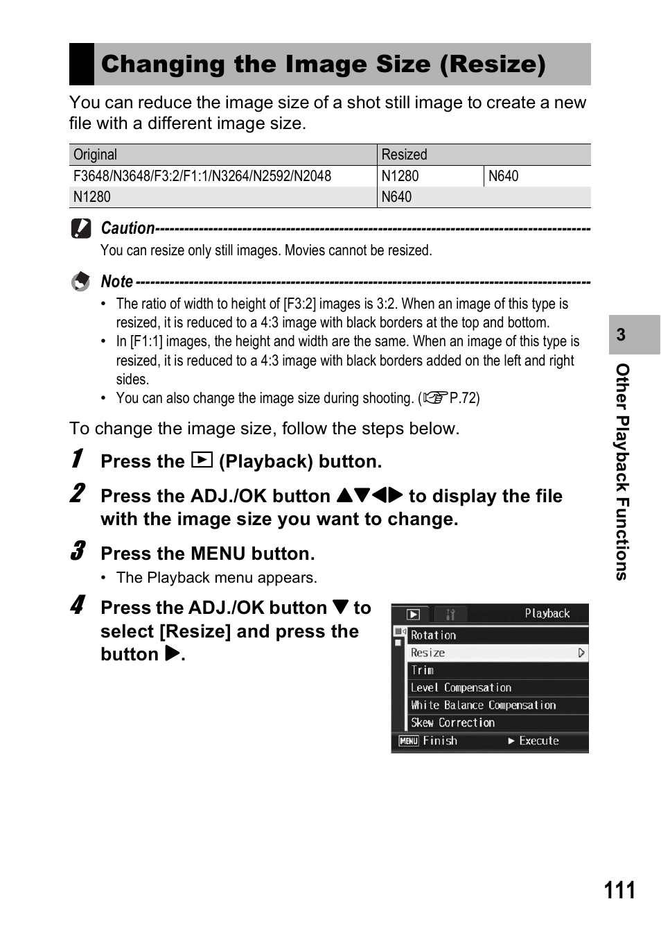 Changing the image size (resize) | Ricoh R8 User Manual | Page 113 / 211