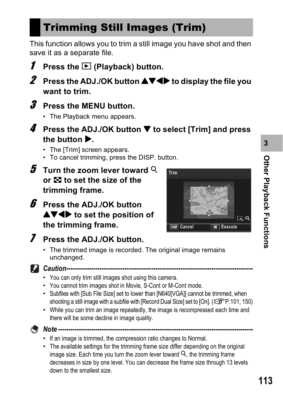 Trimming still images (trim) | Ricoh R8 User Manual | Page 115 / 211