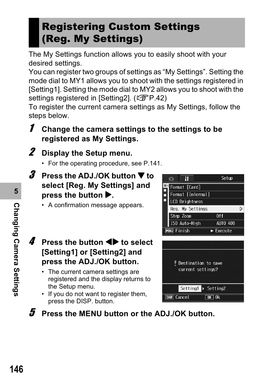 Registering custom settings (reg. my settings) | Ricoh R8 User Manual | Page 148 / 211