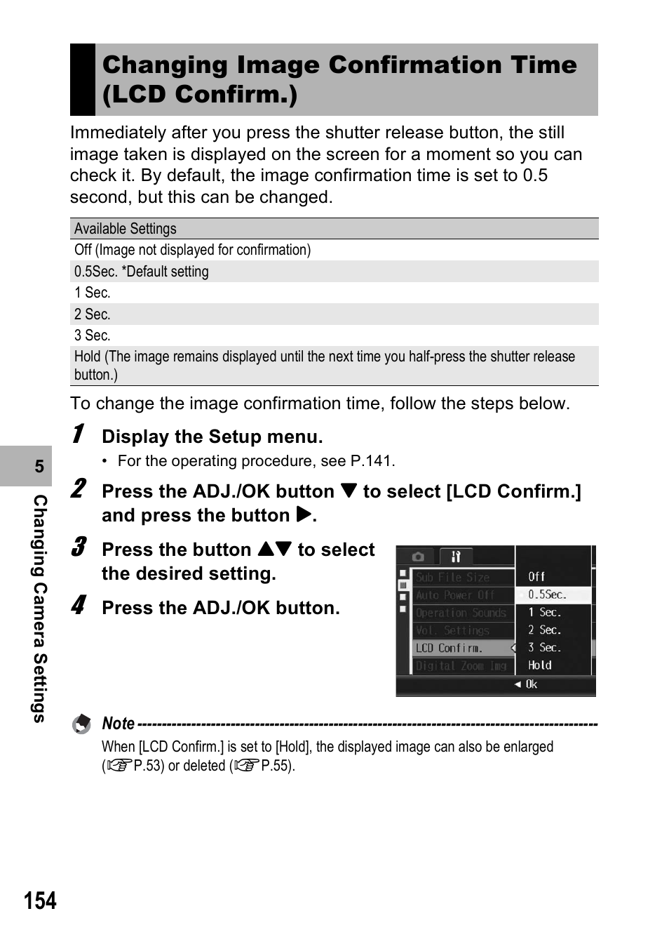 Changing image confirmation time (lcd confirm.) | Ricoh R8 User Manual | Page 156 / 211