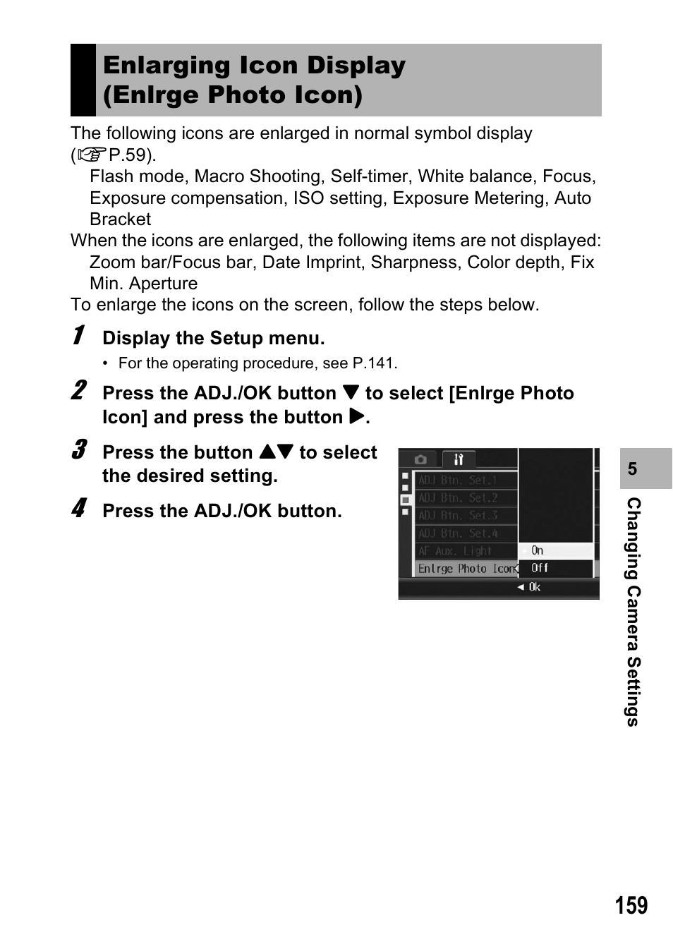 Enlarging icon display (enlrge photo icon) | Ricoh R8 User Manual | Page 161 / 211