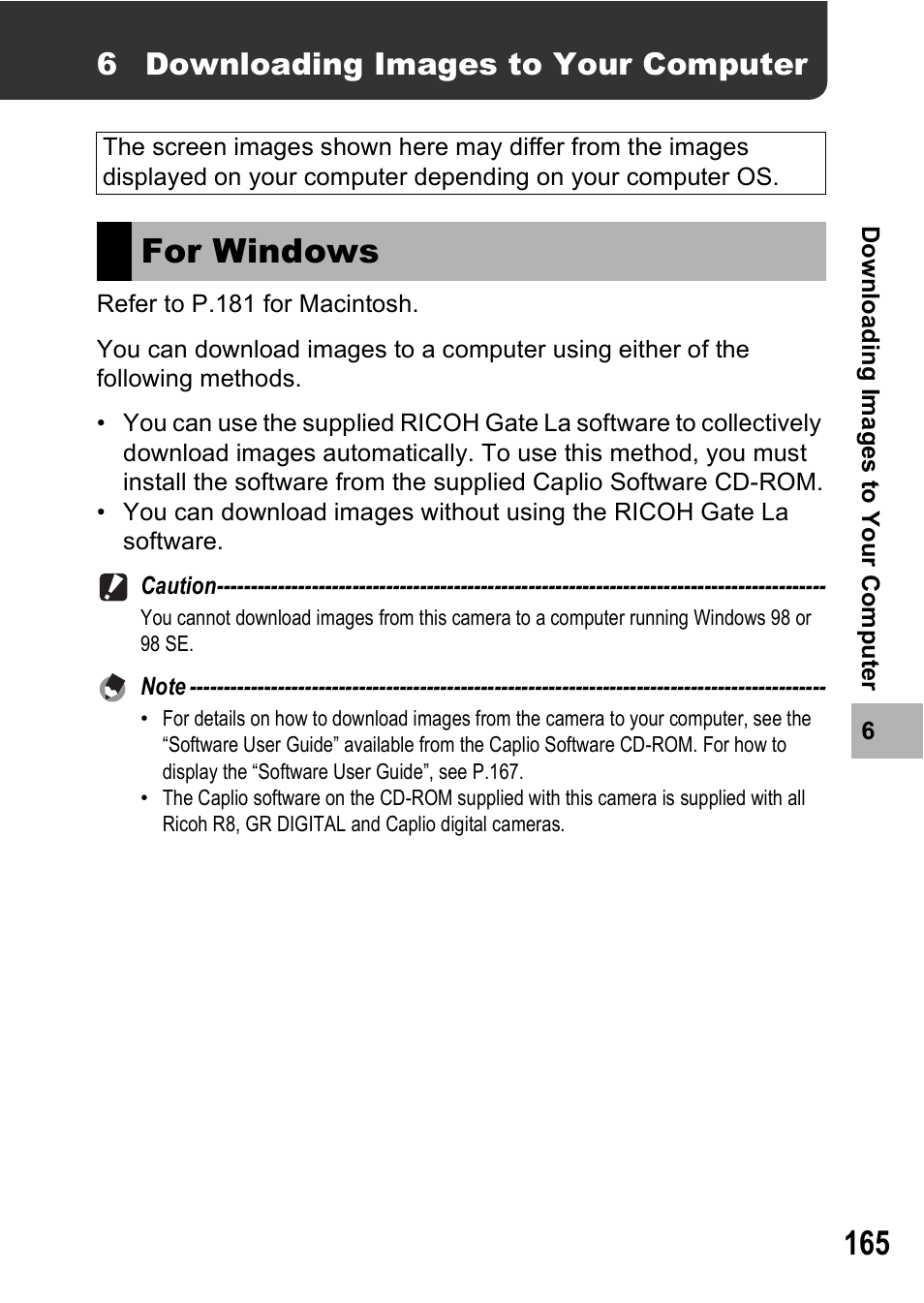 For windows, 6 downloading images to your computer | Ricoh R8 User Manual | Page 167 / 211