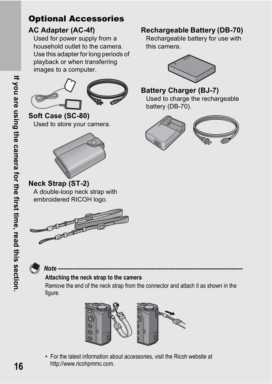 Optional accessories | Ricoh R8 User Manual | Page 18 / 211