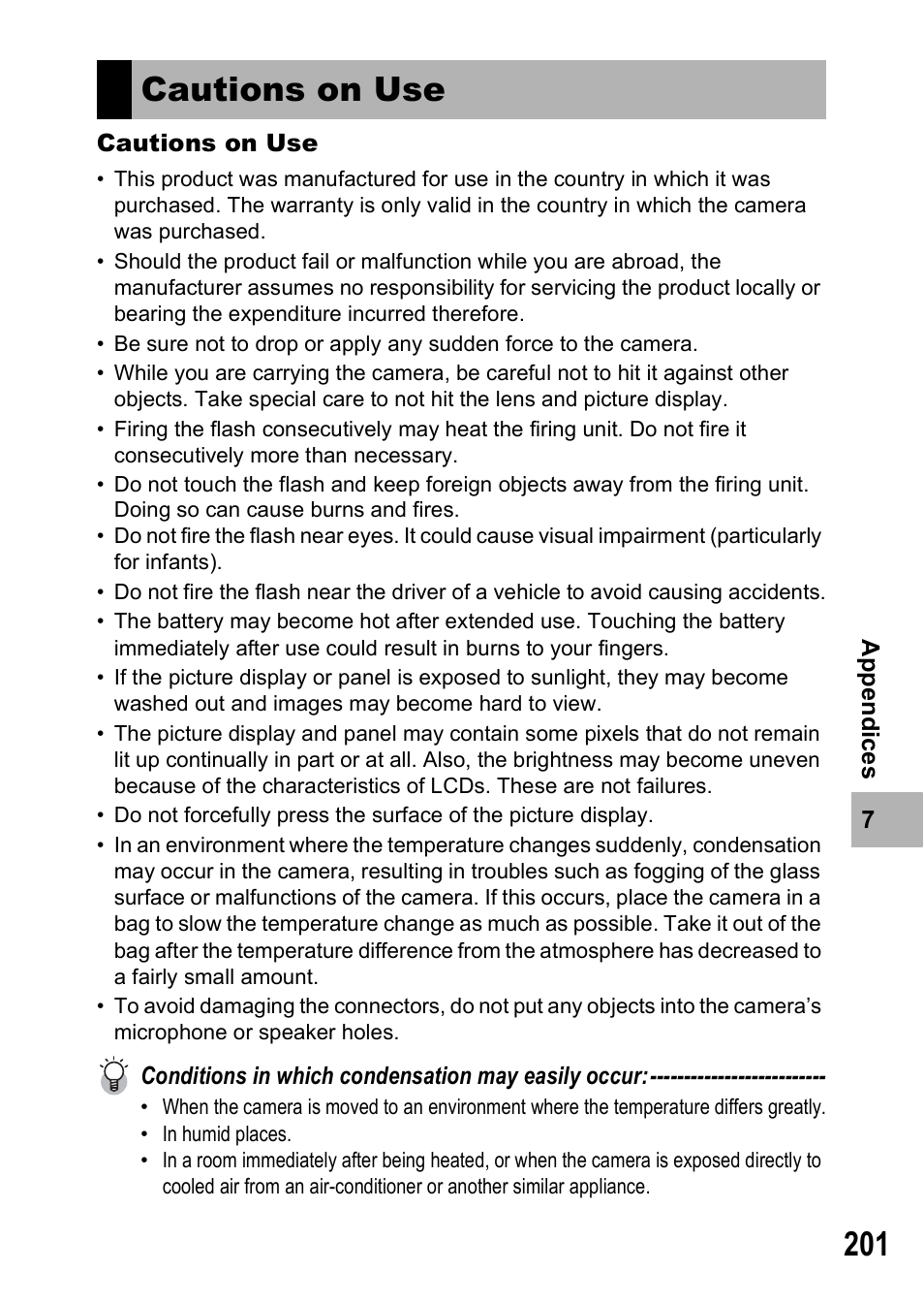 Cautions on use | Ricoh R8 User Manual | Page 203 / 211