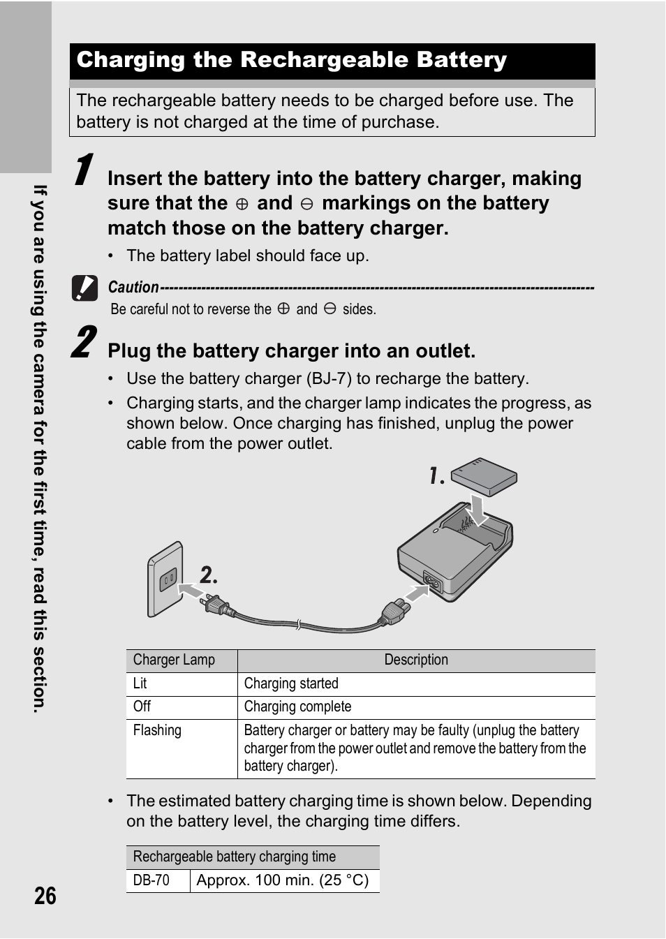 Charging the rechargeable battery | Ricoh R8 User Manual | Page 28 / 211