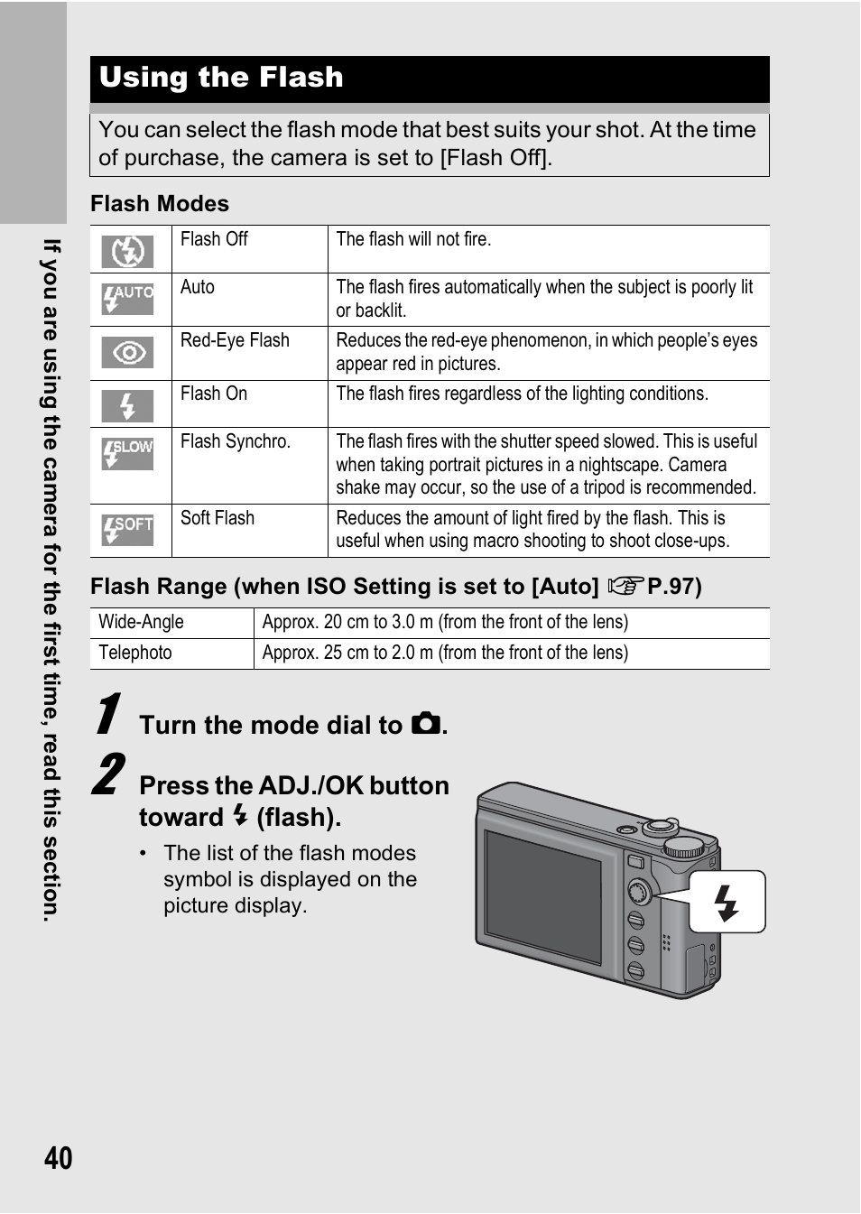 Using the flash | Ricoh R8 User Manual | Page 42 / 211